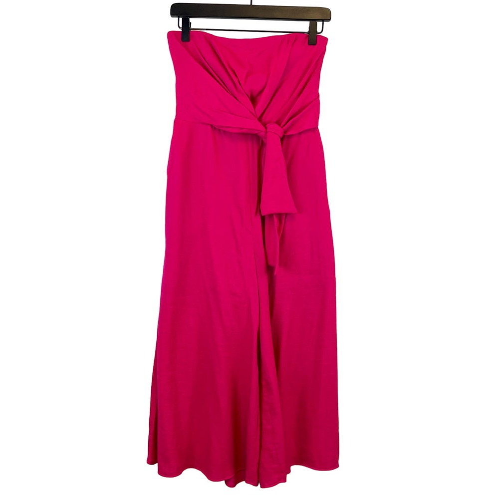 Maeve Anthropologie (Size 2) Crepe Strapless Wide Crop Leg Jumpsuit Hot Pink